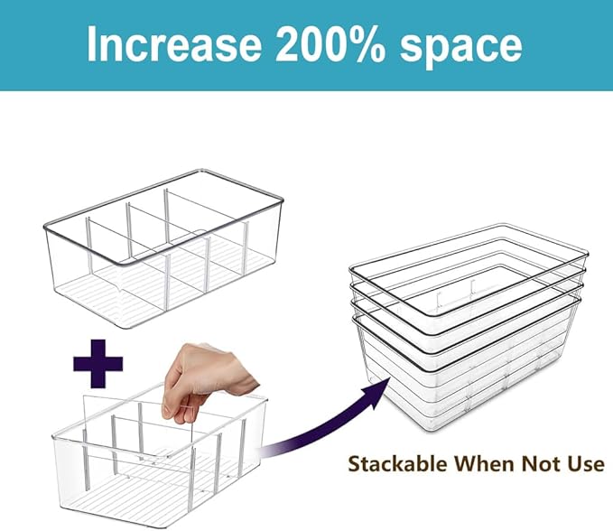 Set of 8 Clear Plastic Storage Bins, 2 kinds size Pantry Organizers for Refrigerator,Fridge,Freezer Organization and Storage,Kitchen Storage Containers for Packets, Snacks, Pouches, Spice Packets