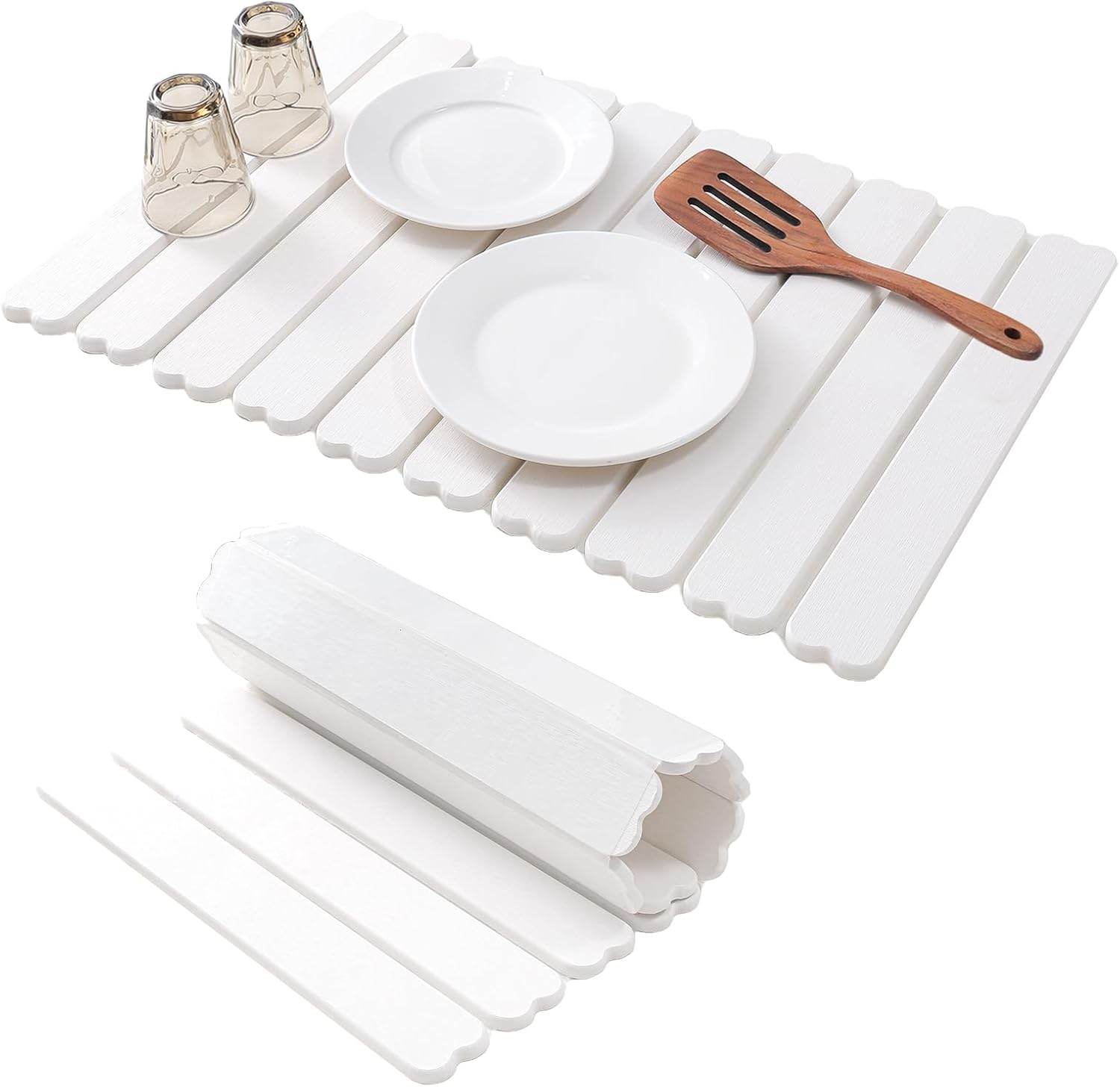 Extral Large Quick Dry Stone Drying Mat for Kitchen Counter,24x16 Inch Collapsible Eco-Friendly Absorbent Diatomaceous Earth Mat for Dishes Cups,Dish Drying Mats (White-Love Shape, 24x16 inch)