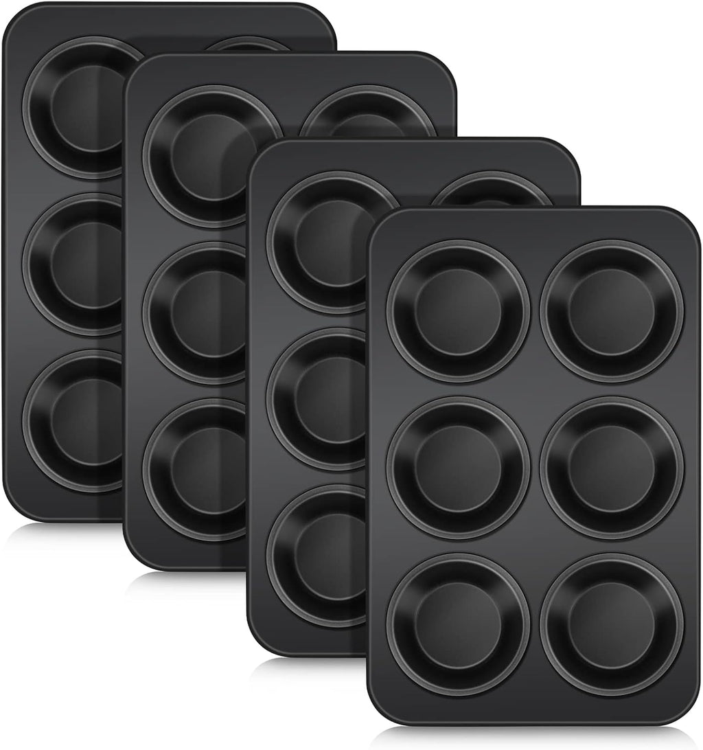 TeamFar Muffin Pan Set of 4, 6 Cup Muffin Tin Cupcake Pan Tray with Nonstick Coating and Stainless Steel Core, for Home/Kitchen Baking, Healthy & Heatproof, Release Easily & Easy Clean