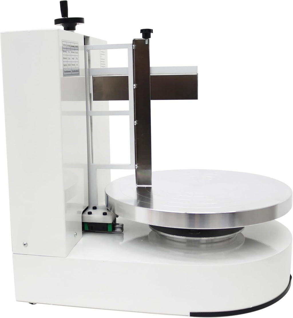 TECHTONGDA Cake Cream Spreading Frosting Icing Turntable Automatic Coating Machine with Graduated Scraper 60-320RPM Rotating Speed for 6-14inch Cakes White