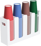 Disposable Coffee Cup Dispenser with Handles, Countertop or Wall Mount Hot/Cold Drink Cup and Lid Holder - Bathroom/Kitchen/Office Acrylic Cup Lid Storage Organizer (4 Compartments, White)