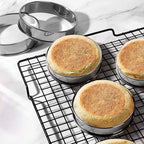 HLMOptimo English Muffin Rings, Stainless Steel Crumpet Rings, 6 Pcs Nonstick Metal Round Ring Molds with Silicone Oil Brush (4 inch)