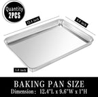 Stainless Steel Baking Sheet Set, 2 Pcs Quarter Cookie Sheet Pan Baking Trays for Oven, Non Stick and Heavy Duty and Easy Clean, 12.4 x 9.6 x 1 Inch