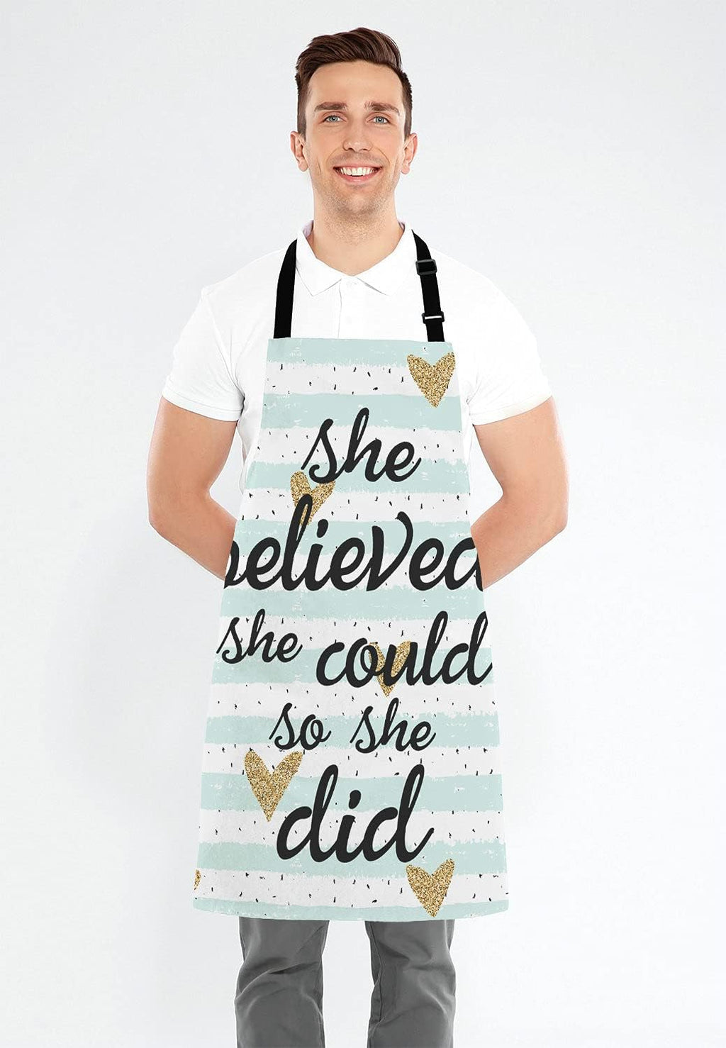 She Believed She Could So She Did Inspirational Quotes Adjustable Bib Apron Kitchen Cooking Baking Gardening Apron for Women Men