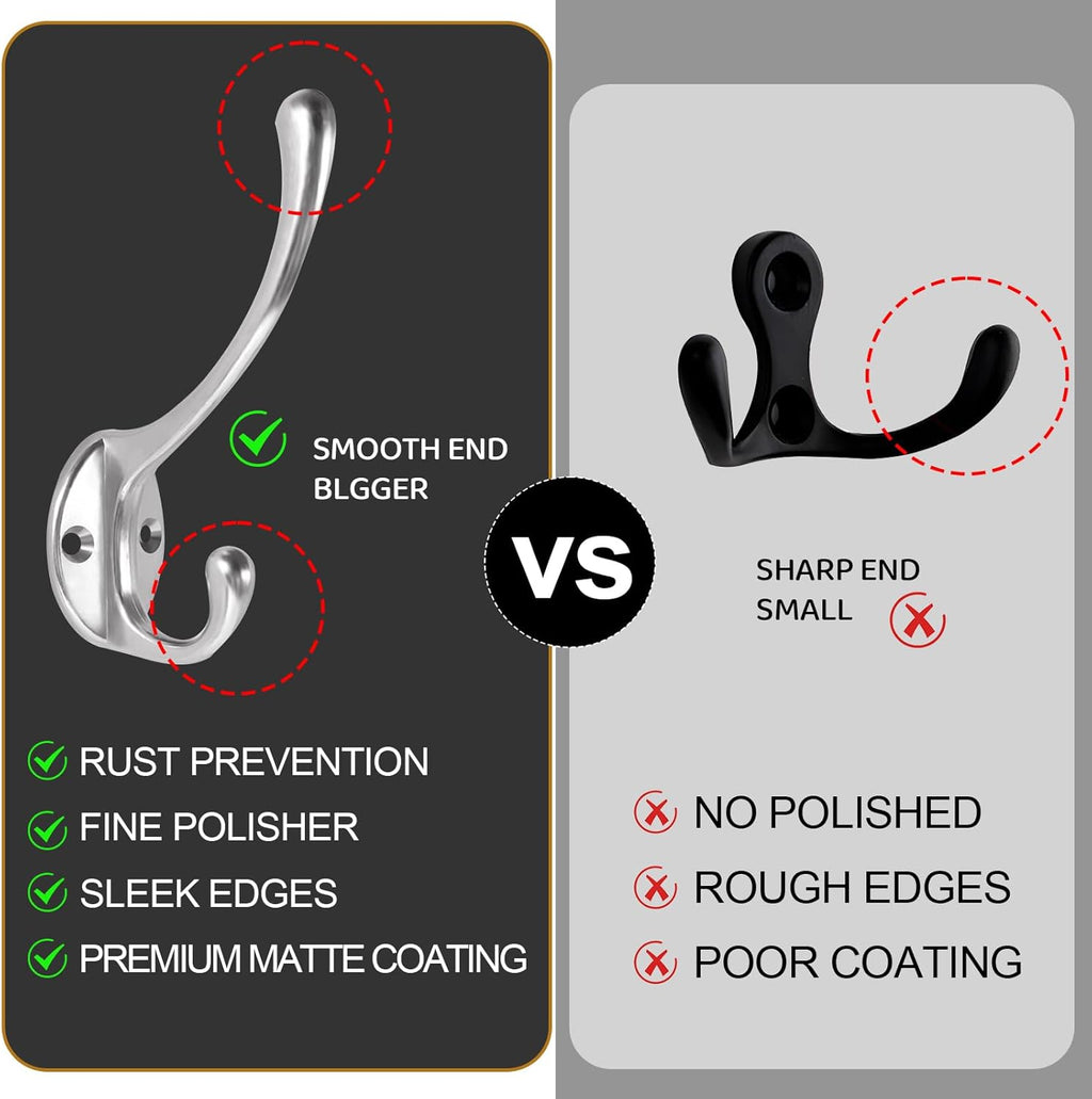 Wall Hooks for Hanging, 10-Pack Heavy Duty Metal Coat Hooks, for Living Room, Bathroom, Kitchen, Bedroom for Towel, Hat, Key, Closet, Bag (Silver)