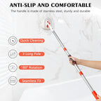 SetSail 4-in-1 Tile Tub Floor Scrubber with 52-inch Adjustable Long Handle Shower Cleaner Brush Comes with Window Scrubber and 3 Replacement Brush Heads for Cleaning Bathroom Kitchen Tub Tile,Orange
