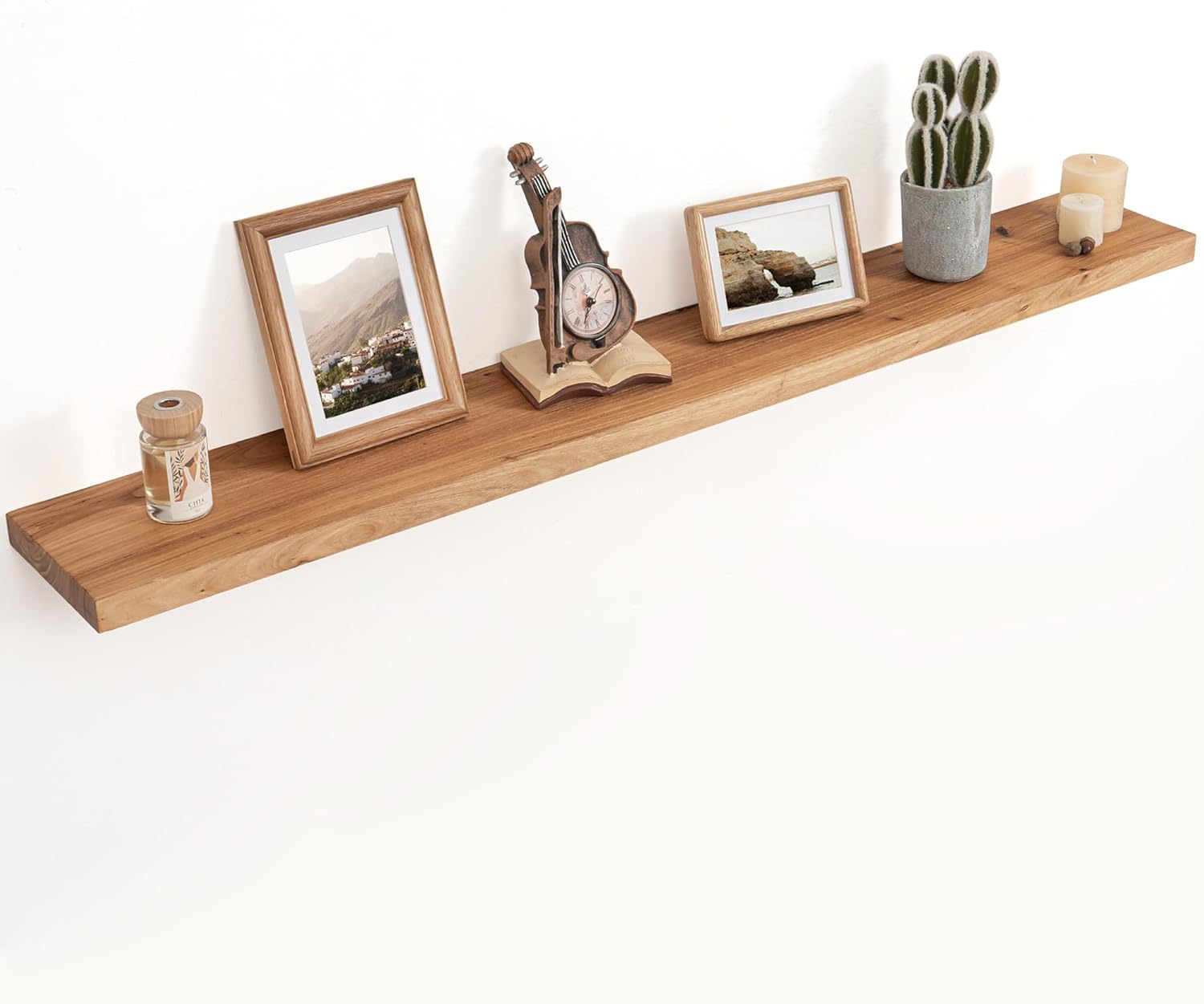 Floating Shelves for Wall Decor, 8" Deep Rustic Solid Elm Wood Floating Shelves Wall Mounted, Wall Shelves with Invisible Bracket for Living Room Bathroom Bedroom Kitchen, 55 Inch Set of 1, Natural