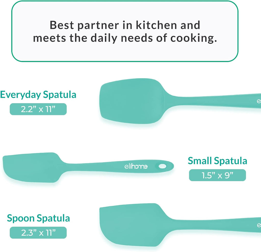 Elihome Chef Series 3 Piece Silicone Spatula Set - 600°F Heat Resistant Non Stick Rubber Kitchen Scraper Spatulas for Cooking, Baking, and Mixing – BPA Free and LFGB Certified Silicone, Green Color