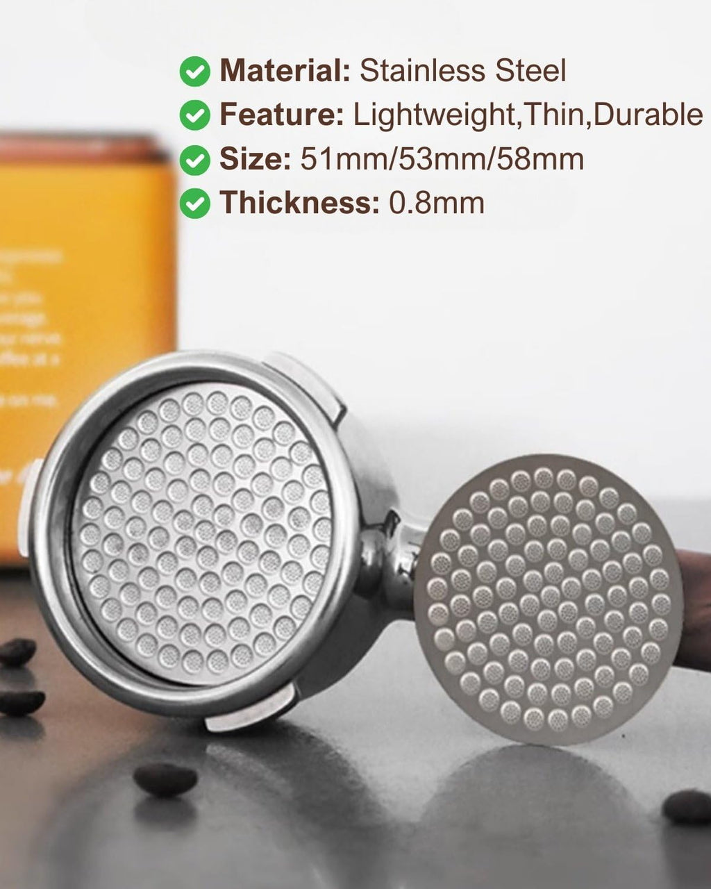 51mm Espresso Puck Screen, 0.8mm Thickness Stainless Steel Reusable Coffee Filter, Designed for Bottomless Portafilter Baskets, Enhances Espresso Extraction