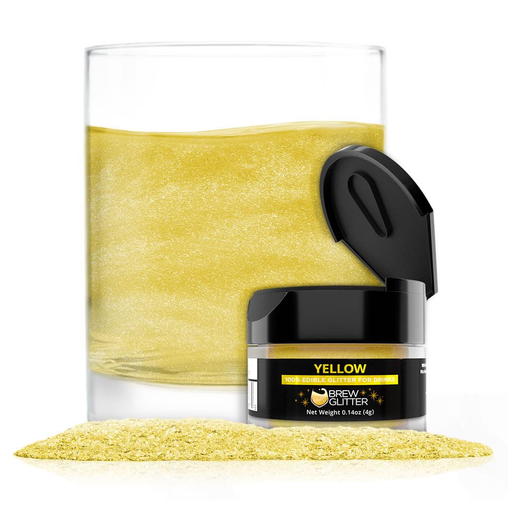 Brew Glitter Yellow Edible Drink Glitter 1x 4g Jar for Cocktails, Beer, & Beverages