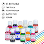 Chefmaster 12 Bottle Set of Candy Colors, True-Tone Shades, Oil-Based, Professional-Grade Dye, Chocolate, Strawberries, Cake Pops, Decorating, Easy-to-Use, Manufactured in the USA, 0.64 oz Each