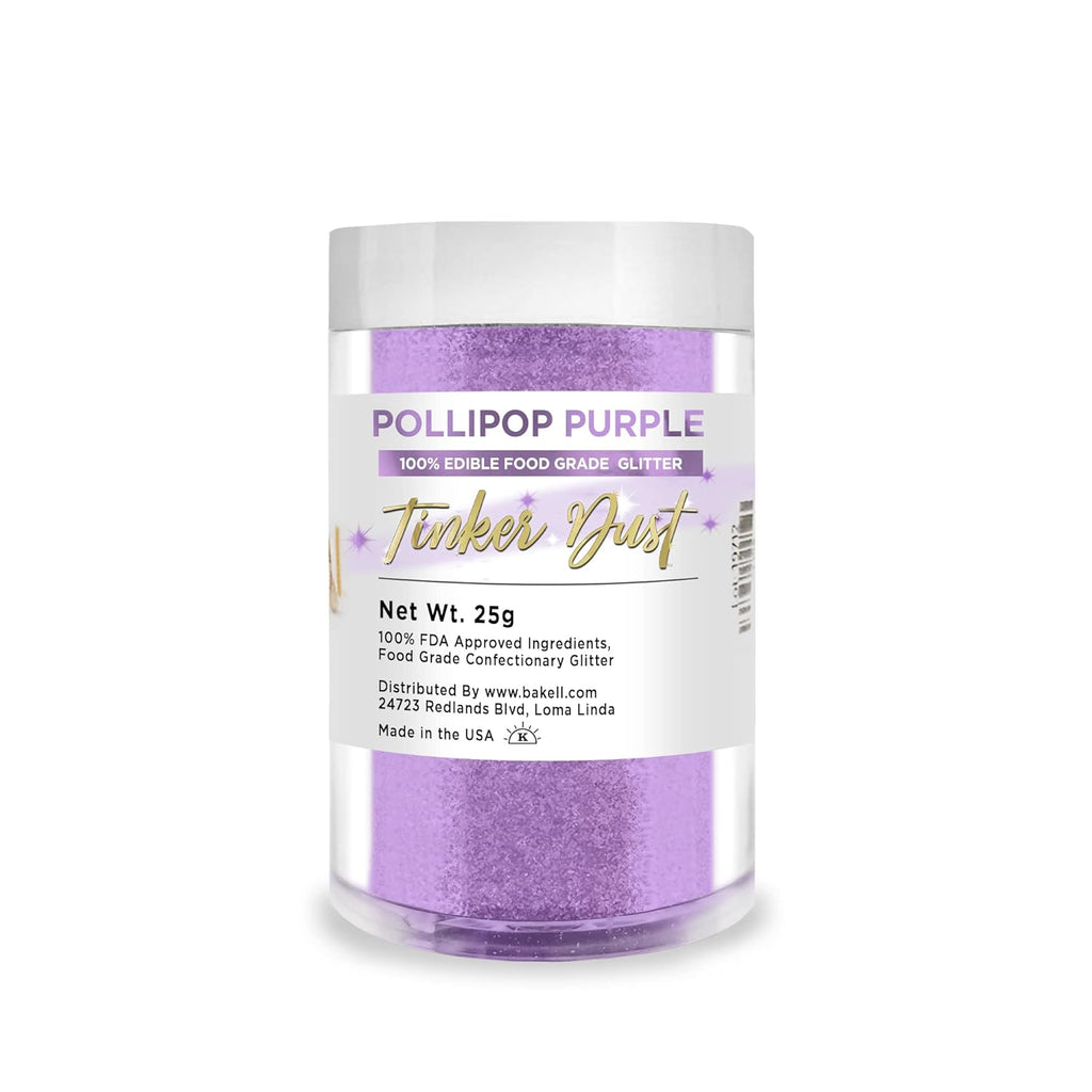 BAKELL Pollipop Purple Edible Glitter, 25 Grams | TINKER DUST Edible Glitter | KOSHER Certified | 100% Edible Glitter | Cakes, Cupcakes, Cake Pops, Drinks, Dessert Vegan Glitter & Dusts (25g, Pollipop Purple)