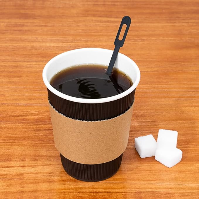 Restaurantware 5.8 Inch Coffee Stirrers 100 Disposable Coffee Stirring Sticks - Unique Keyhole Design For Hot And Cold Drinks Black PS Plastic Plastic Stir Sticks For Coffees and Cocktails