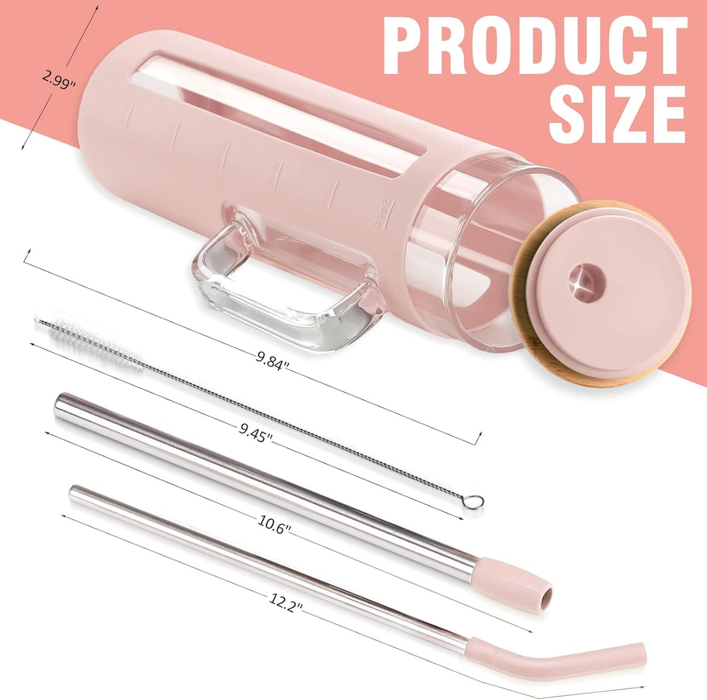 Kodrine Glass Tumbler with Lid and Straw, 24 oz, Iced Coffee Cup Boba Smoothie Cup, Home Office Tumblers, Pink