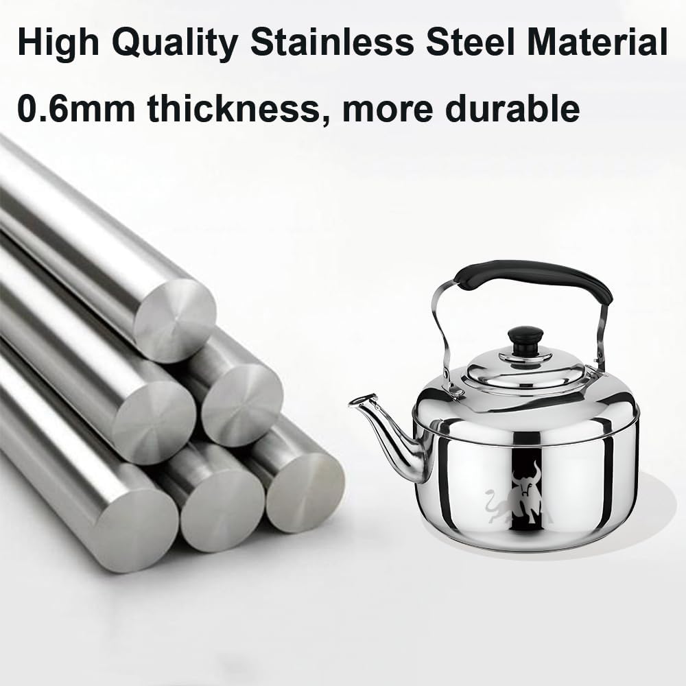 Chandler 5 Liter Tea Pots, Vintage Tea Kettle - 0.4mm Stainless Steel Pot - Hard to Dent | Ergonomic Handle with a Cool Grip | Portable Tea Kettle For Camping (Silver Color)