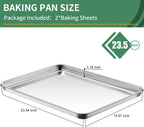 Baking Sheets Set of 2, HKJ Chef Cookie Sheets 2 Pieces Stainless Steel Baking Pans & Toaster Oven Tray Pans, Rectangle Size 23.54L x 15.67W x 1.18H inch & Non Toxic & Healthy & Easy Clean