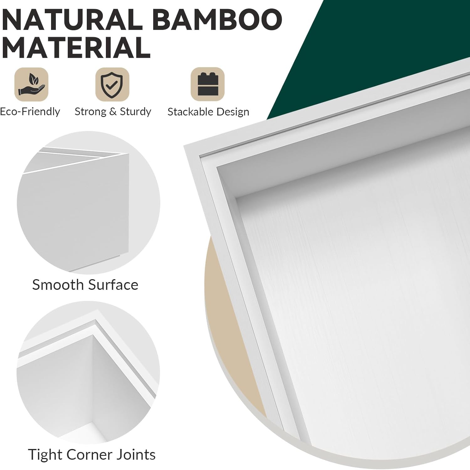 Kitchen Drawer Organizer - 2 Pack, Stackable Bamboo Drawer Organizers, Wooden Storage Box Tray for Cabinet, Pantry, Bathroom Countertop, Multi-use Organization and Storage (White)