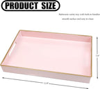 Spsyrine Pink Bathroom Vanity Tray with Handles for Dresser Tops, Countertop, Perfume Decorative Tray, 11.8” * 7.87” *1.37”