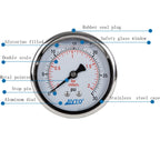 Pressure Gauge,Liquid Filled,2-1/2" Dia,0-30 psi/bar/kpa,1/4" NPT Back Mount, Polycarbonate Lens Window, Stainless Steel case