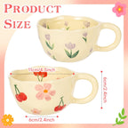 Ceramic Coffee Mug Vintage Flower Mugs 8 oz Cute Floral Coffee Mugs Irregular Latte Art Cup Lead-free Porcelain Cups for Cappuccino, Cocoa (Pink Cherry, Purple Tulips)