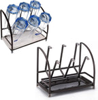 RHBLME 2 Packs Glass Drying Rack, Vertical Bottle Drying Rack Glass Bottle Holder with Drain Tray, Silicone Protective Hooks, Carbon Steel Non Slip Cup Mug Organizer for Glass Coffee Mug Countertop