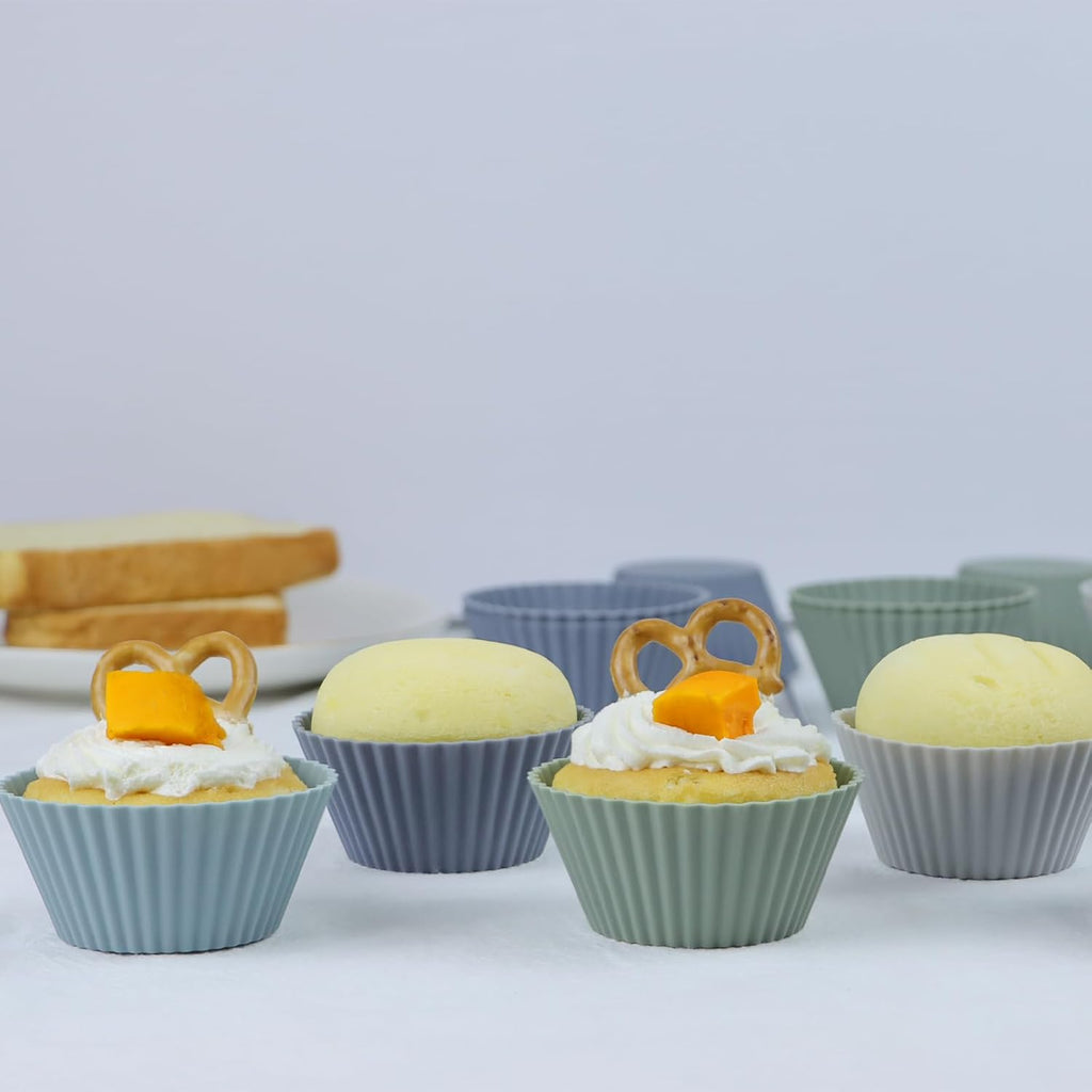 Silicone Baking Muffin Cups 12 Pack, Reusable Cupcake Liners Cake Molds, BPA Free, Dishwasher Safe(Grey Series, Regular Size)