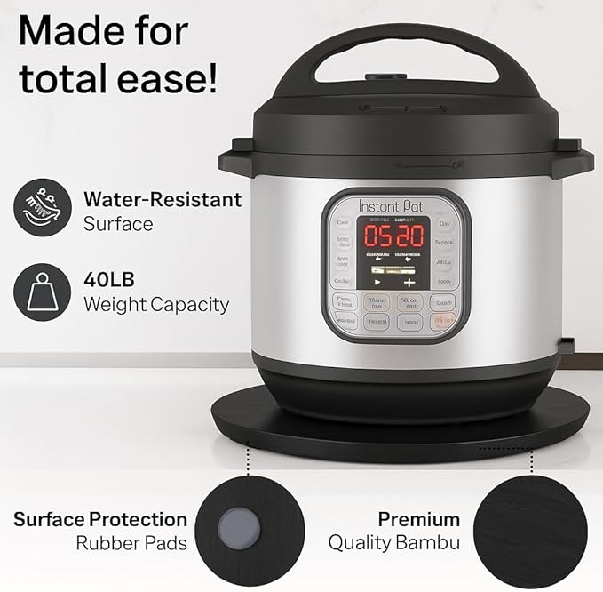 Ibyx Elegant Round Sliding Tray for Your Pressure Cooker, Air Fryer & Heavy Kitchen Appliances - Sturdy, Slides Easily from Under The Cabinet (Black, 16”)