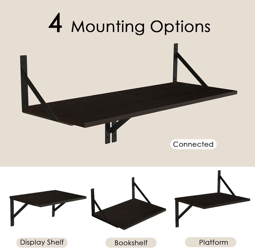 DINZI LVJ Deep Floating Shelves, 16" W x 12" D Wall Shelves Set of 2, Wide Display Shelf Mounted with Brackets, Easy-to-Install Wall Bookshelf for Living Room, Bathroom, Bedroom, Espresso