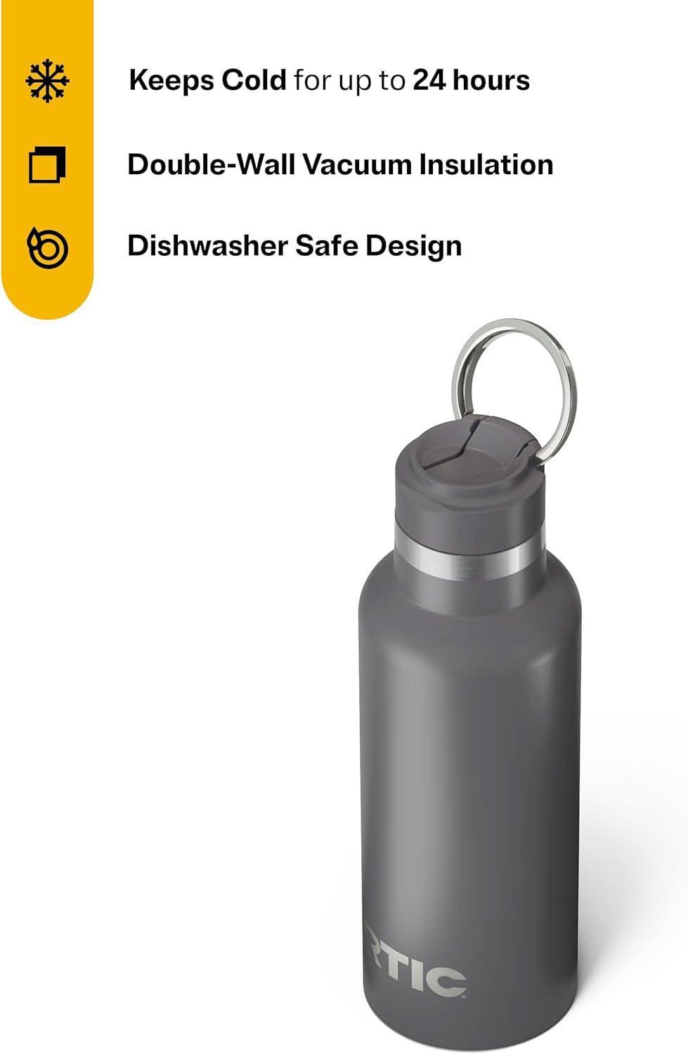 RTIC 16oz Journey Bottle Metal Stainless Steel Vacuum Insulated, BPA Free, Reusable, for Water, Hot and Cold Drinks, Travel, Sports, Camping, Graphite