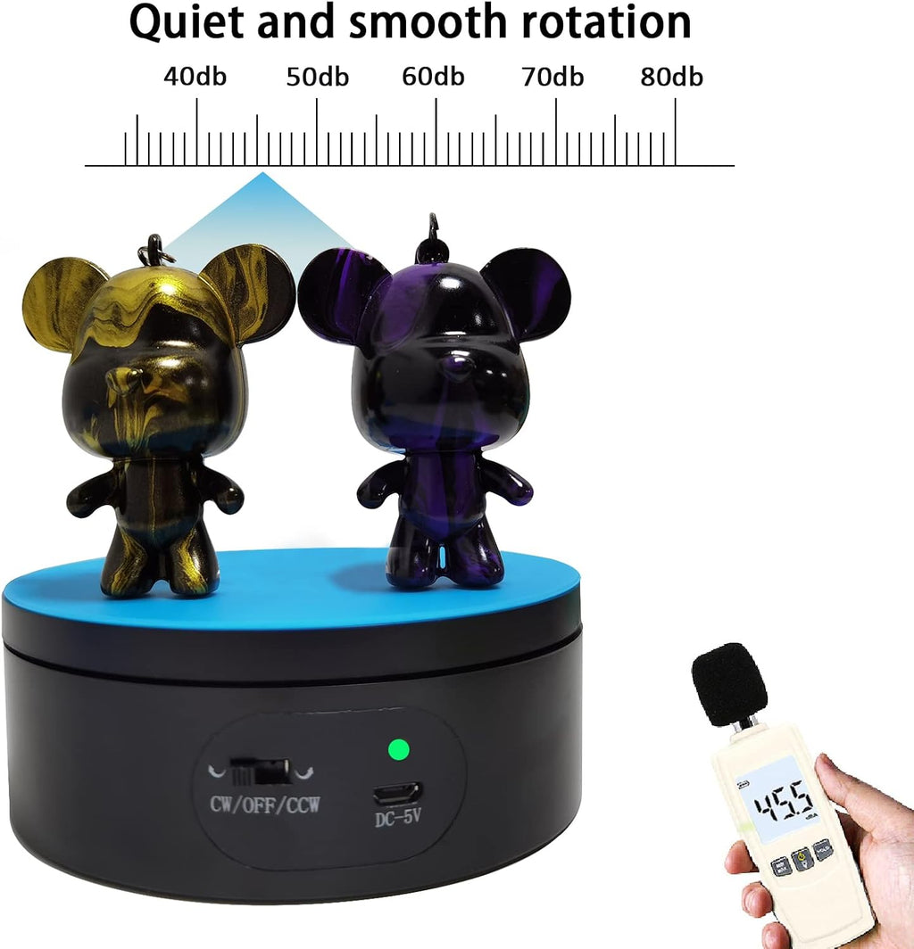 YVV Motorized Rotating Display Stand,Turner Cup Platform for Epoxy Glitter Tumbler, 360 Automatic Mute Rotating Turntable, Tumbler Making Supplies Spinner, Base for Product Video Show ,Balck 4.72in