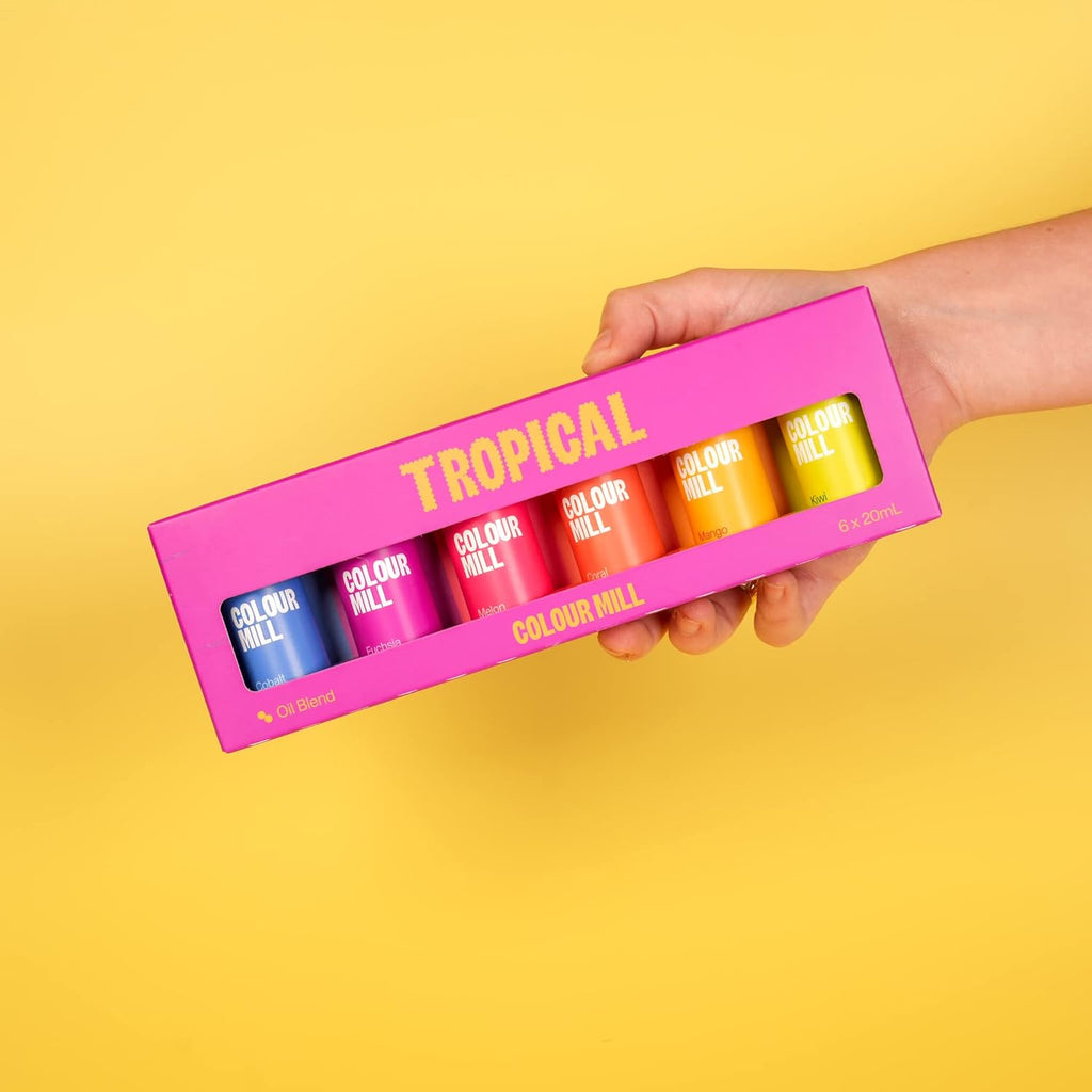 Colour Mill Oil-Based Food Coloring, Tropical Pack: 20 Milliliters Each of 6 Colors - Cobalt, Coral, Fuchsia, Kiwi, Mango and Melon