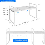 Expandable Cabinet Shelf Organizer, Stackable Kitchen Pantry Counter Storage, Adjustable Closet Cupboard Stand Rack Risers Spice Organization 80LBS Heavy Duty White Small 1 Pack