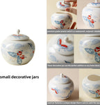 Butterflies Small Ginger Jar - 3.5 inches white decorative Ceramic Ginger jars with Lid， chinoiserie gift small jars for Home decor/jewelry/Tea/coffee beans/Storage