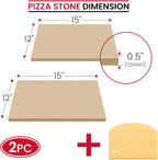 Unicook 2 PCS Pizza Stones Set, 15 x 12 Inch Rectangular Pizza Stone for Oven and Grill, Large Cordierite Cooking Pan for Baking and Grilling, Thermal Shock Resistant, Including Dough Scraper