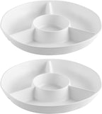 White Chip and Dip Serving Set, Divided Serving Platter Set, 4 Section Appetizers and Cheeses Serving Tray, Compartment Dishes for Party, Christmas, Dessert, Fruit, Candy, 13-inch, Set of 2