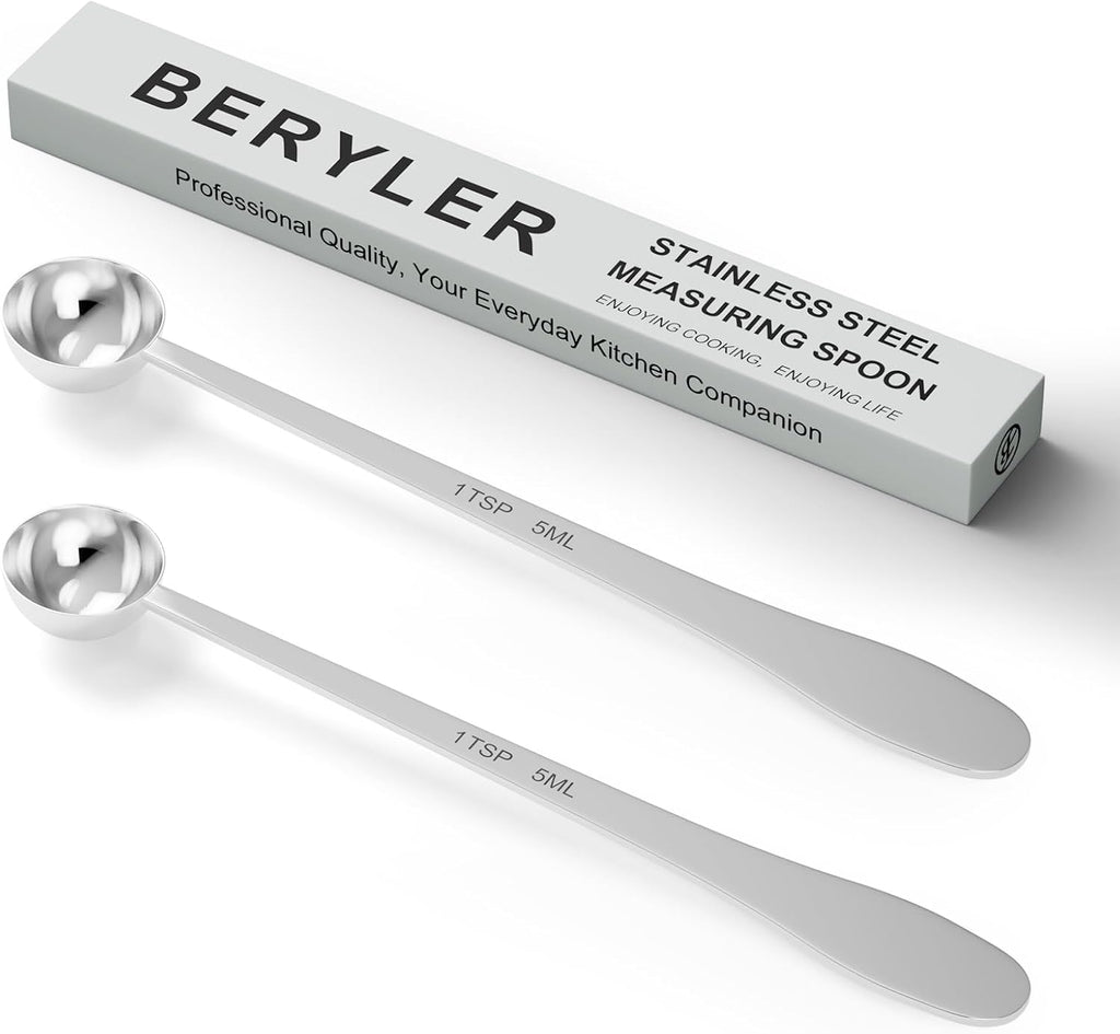 2PCS 1 Teaspoon(1tsp, 1/3tbsp, 5 ml) Single Measuring Spoon, Extra-long Handle Individual Measure Scoop, Stainless Steel Spoons Only