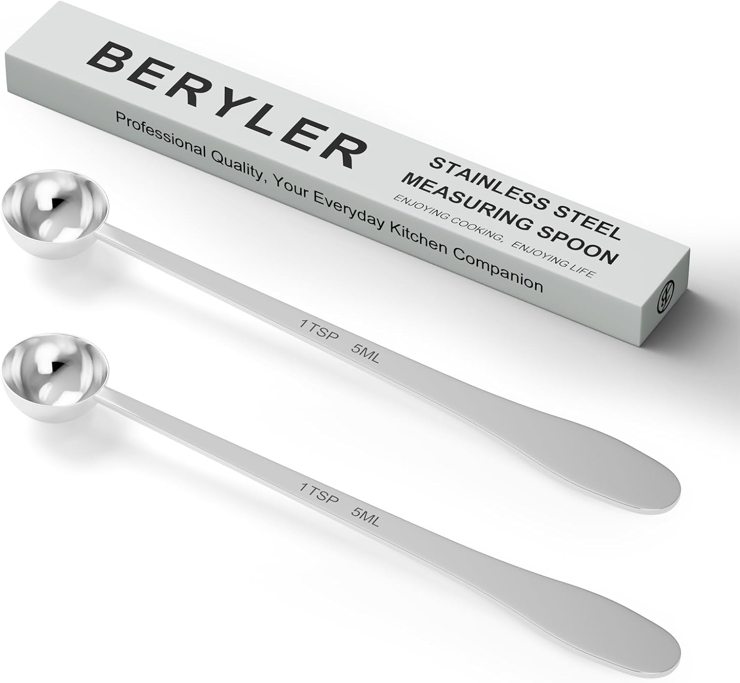 2PCS 1 Teaspoon(1tsp, 1/3tbsp, 5 ml) Single Measuring Spoon, Extra-long Handle Individual Measure Scoop, Stainless Steel Spoons Only