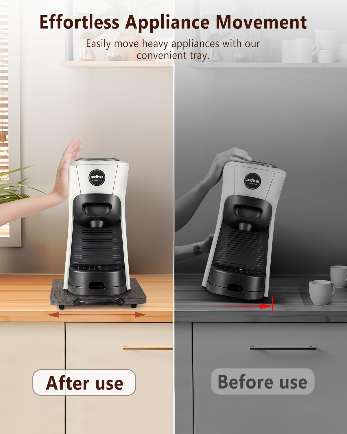 Appliance Slider, Sliding Tray for Coffee Maker, Coffee Pot Slider for Countertop, Kitchen Appliance Rolling Tray with Rubber Wheels, Medium - Long, Deep Gray (9.5” X 13”)