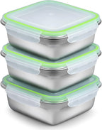 3 Pack Sandwich Containers, 24oz Stainless Steel Sandwich Box with Airtight Lids, Reusable Metal Meal Prep Lunch Boxes, BPA-Free, Dishwasher Safe, Food Storage Containers for Families (Green)