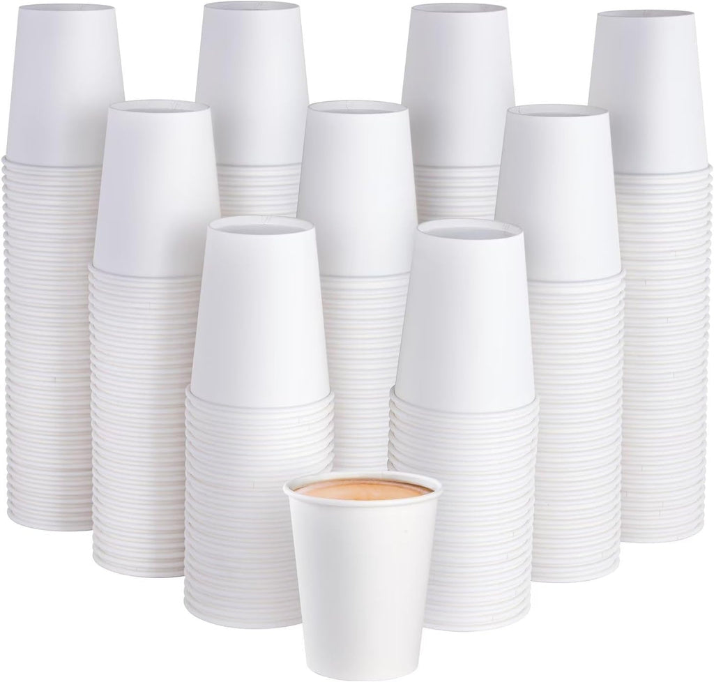 JOLLY PARTY 300 Pack 8 oz Disposable Paper Coffee Cup, Hot/Cold Beverage Drinking Cups for Water, Paper Coffee Cups, White Paper Hot Coffee Cups