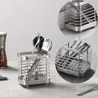 Utensil Holder, Stainless Steel Sink Utensil Holder Countertop, Kitchen Utensil Drying Caddy, Cutlery Drainer for Utensil, Rust-Proof Cutlery Utensil Organizer (Silver)