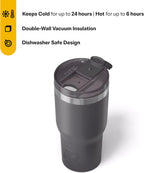 RTIC 20oz Essential Tumbler with Lid, Insulated, Stainless Steel, Metal, Double Wall Vacuum-Insulation, Ceramic Lined, Travel Cup for Iced Coffee, Tea, Hot and Cold Drink, Graphite