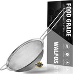Walfos 4.7 Inch Fine Mesh Strainer, Premium Stainless Steel Colanders and Sifters, with Reinforced Frame and Sturdy Handle, Perfect for Sift, Strain, Drain and Rinse Vegetables, Pastas and Tea