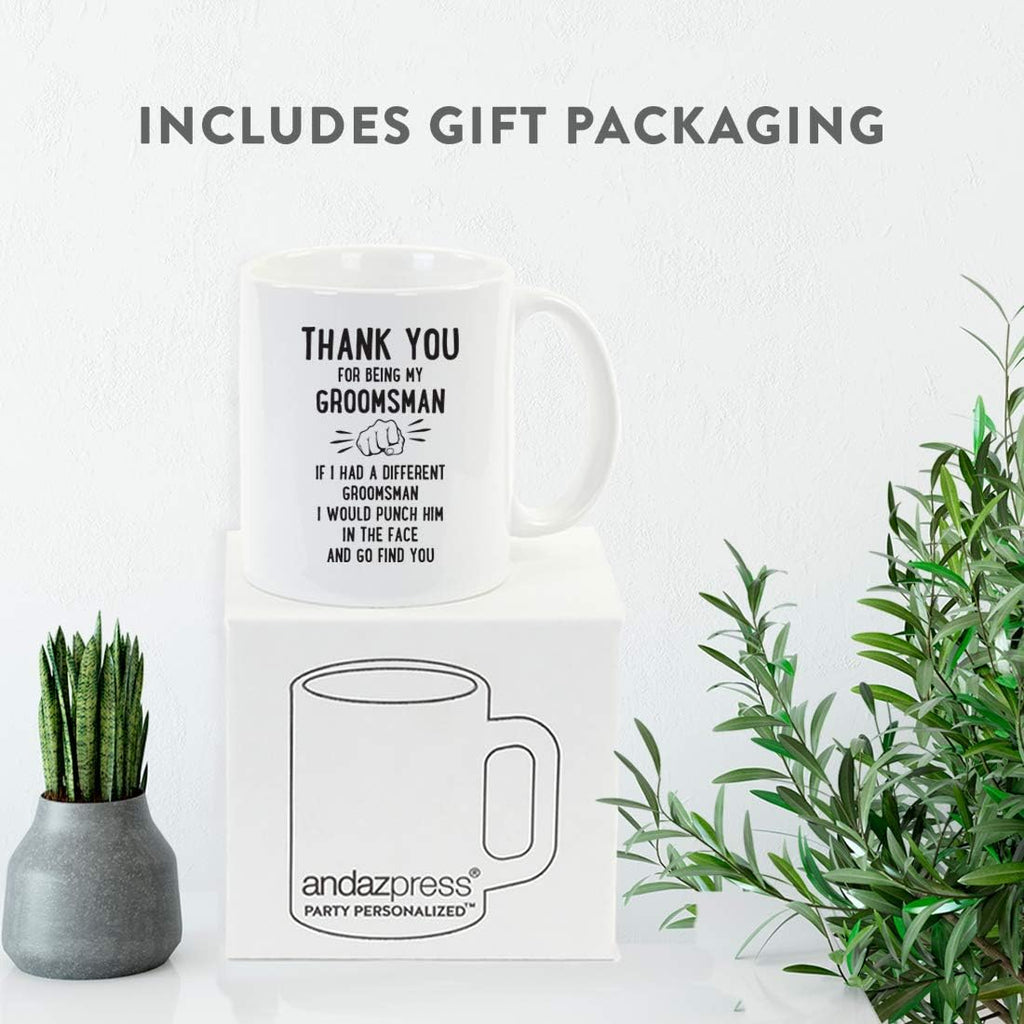 Andaz Press Funny Family 11oz. Coffee Mug Gift, Thank You for Being My Groomsman, Punch in Face, 1-Pack, Christmas Birthday Drinking Cup Present Ideas
