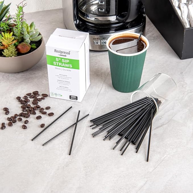 Restaurantware Restpresso 5 Inch Cocktail Stirrers 500 Disposable Coffee Stirring Rods - Premium Odorless Black Plastic Stirrers For Coffee For Hot And Cold Drinks For Bars Or Offices
