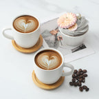 Hasense 3 Ounce Espresso Cups and Saucers Set of 6, Demitasse Cups with Handle for Coffee Drinks, Latte, Cappuccino, Cafe Mocha and Tea, Porcelain Coffee Cups for Coffee Bar Home and Party, White