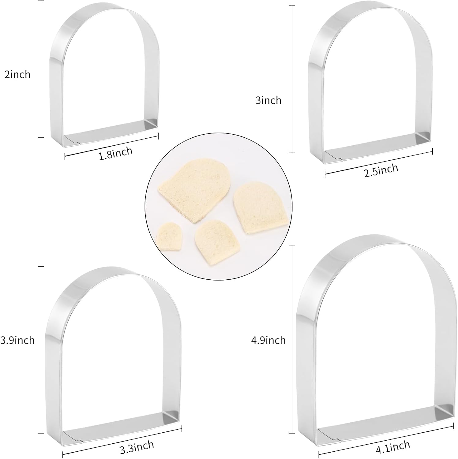 Arched Cookie Cutter Set ANCKNE 4 piece geometric cookie cutter molds - Stainless steel from 2 to 5 inches, Cake Cutters for Kitchen Baking