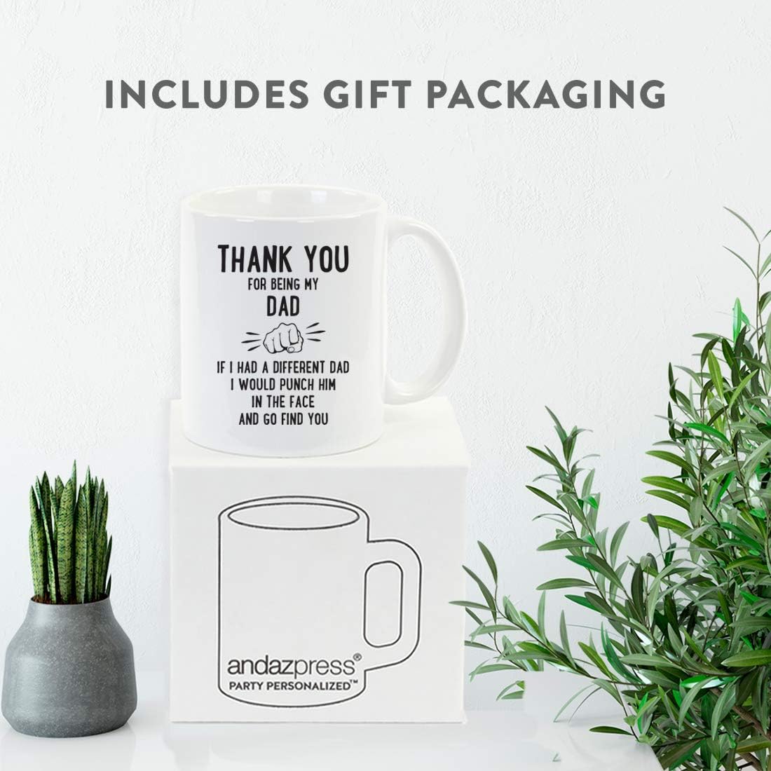 Andaz Press Funny Family 11oz. Coffee Mug Gift, Thank You for Being My Dad, Punch in Face, 1-Pack, Christmas Birthday Drinking Cup Present Ideas