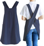 NEWGEM Japanese Linen Cross Back Cooking Aprons for Women Men with Pockets Cute for Baking Kitchen