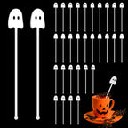 30 Pcs Halloween Swizzle Sticks Plastic Coffee and Cocktail Stirrers Fall Thanksgiving Drink Stirrers Cocktail Mixers for Halloween Fall Autumn Party Tea Coffee Bar Decoration(Ghost)